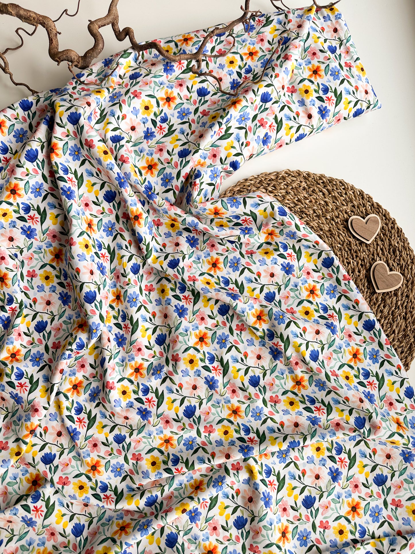 Eigenproduktion Jersey "blaue Sommerblumen"