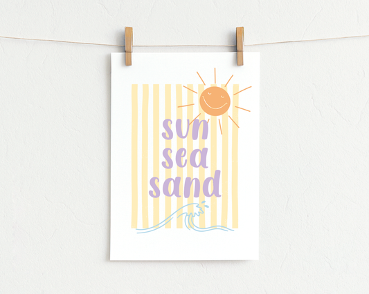 Bügelbild "sun sea sand" gelb-lila